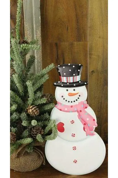 12" Metal Embossed Scarf Snowman: Pink