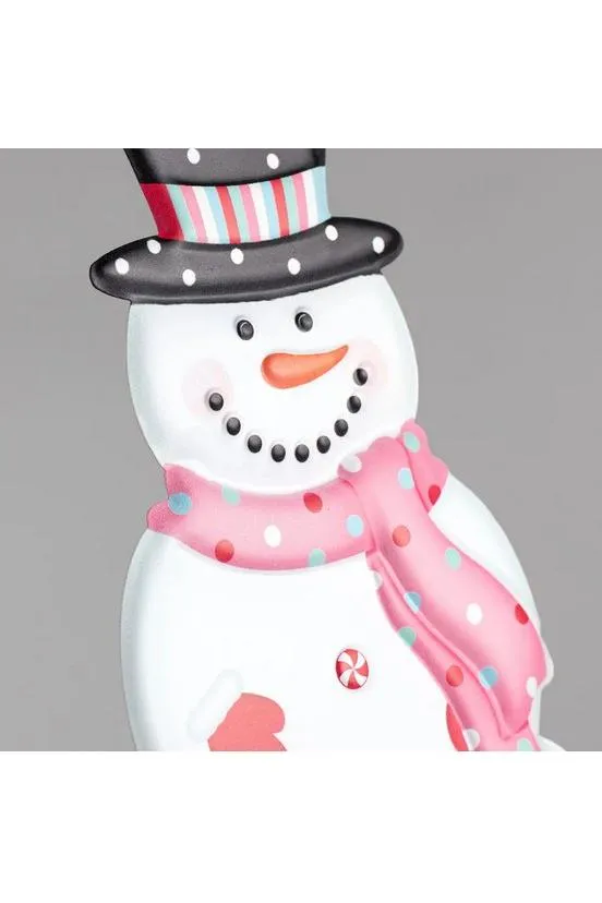 12" Metal Embossed Scarf Snowman: Pink