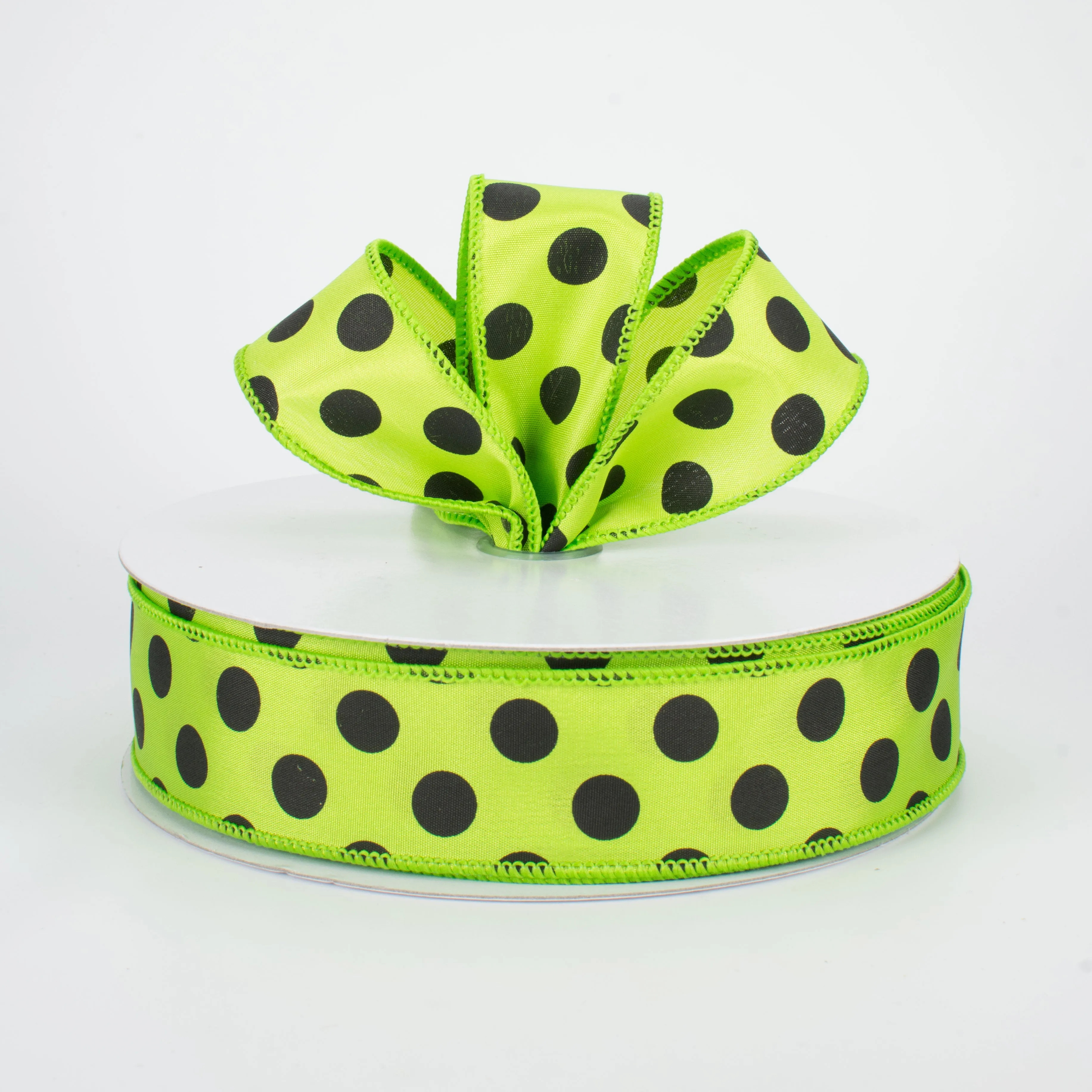 1.5" Big Polka Dot Ribbon: Lime Green & Black (50 Yards)