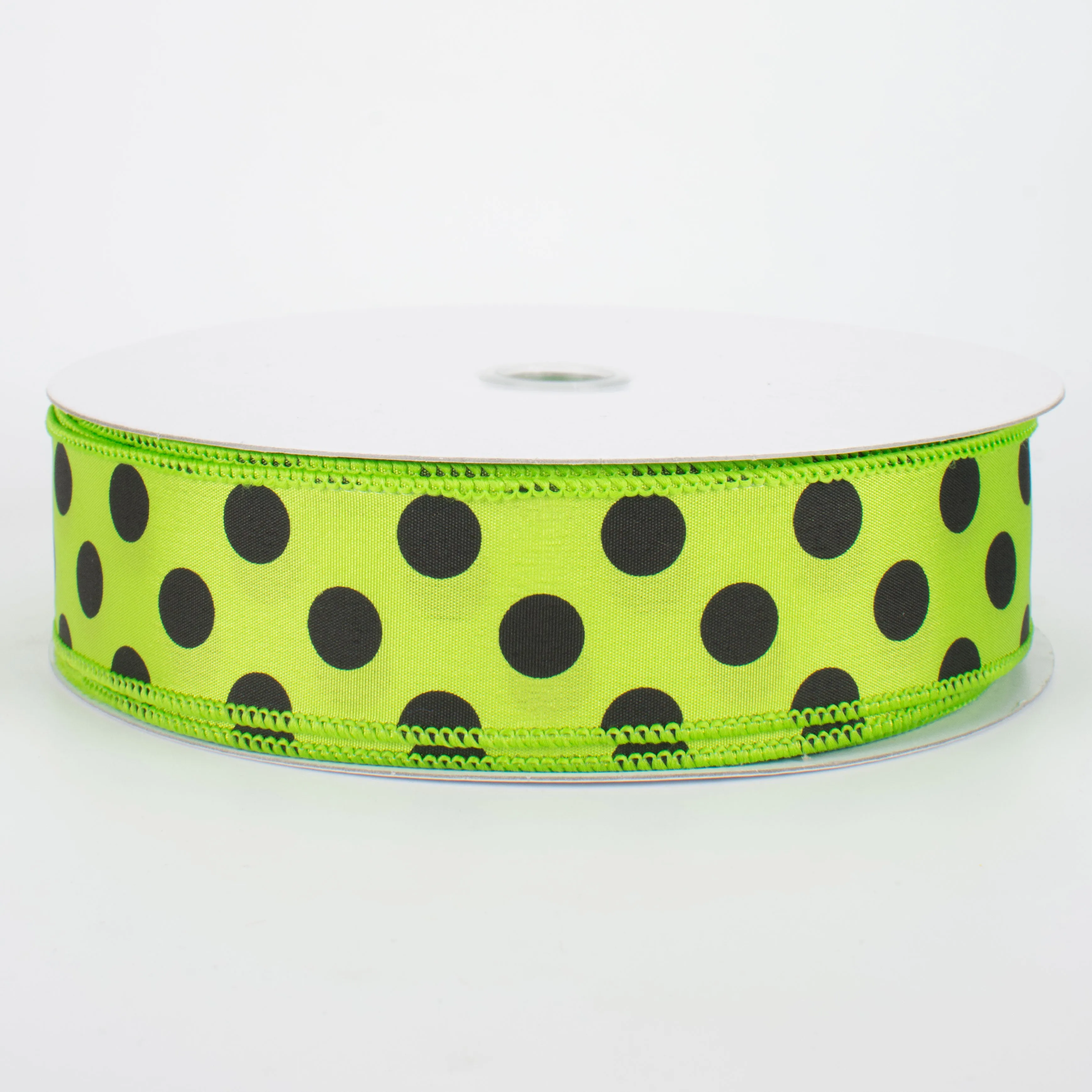 1.5" Big Polka Dot Ribbon: Lime Green & Black (50 Yards)