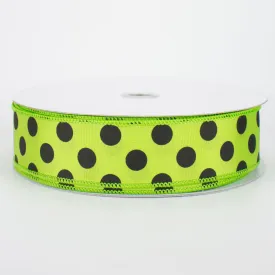 1.5" Big Polka Dot Ribbon: Lime Green & Black (50 Yards)