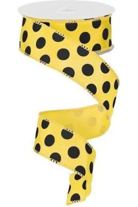 1.5" Big Polka Dot Ribbon: Yellow & Black (10 Yards)