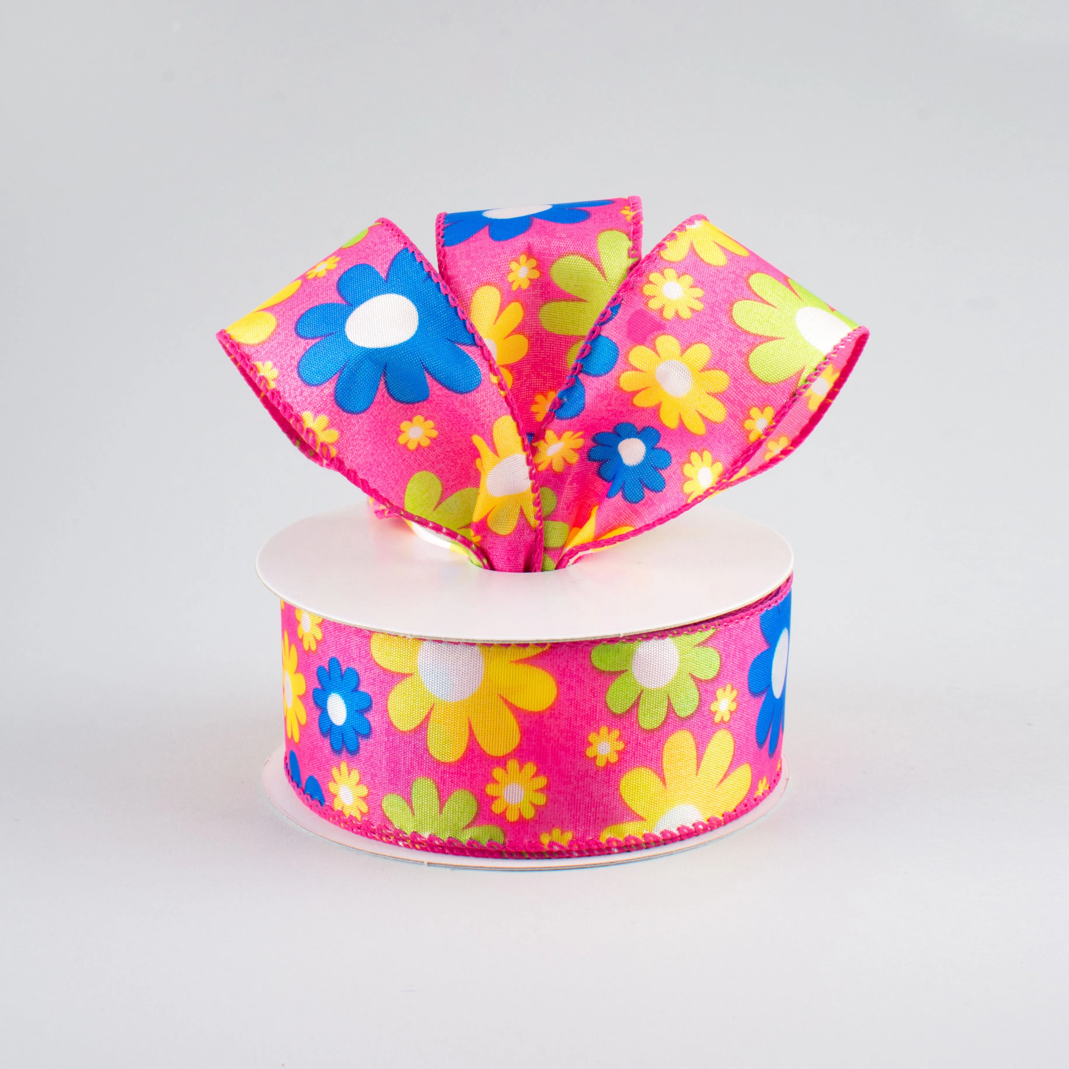 1.5" Bright Flowers Ribbon: Fuchsia (10 Yards)