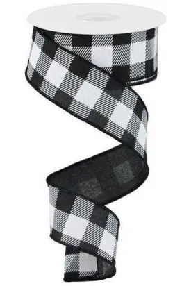 1.5" Checked Plaid Ribbon: Black & White (10 Yards)