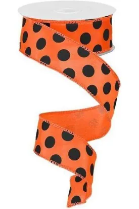 1.5" Large Polka Dot Ribbon: Orange & Black (10 Yards)