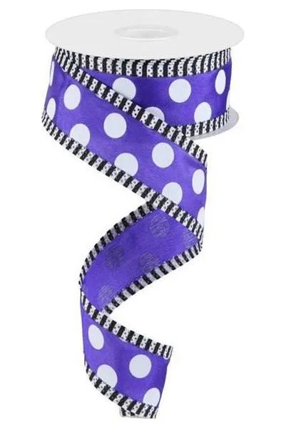 1.5" Large Polka Dot Stripe Ribbon: Purple (10 Yards)