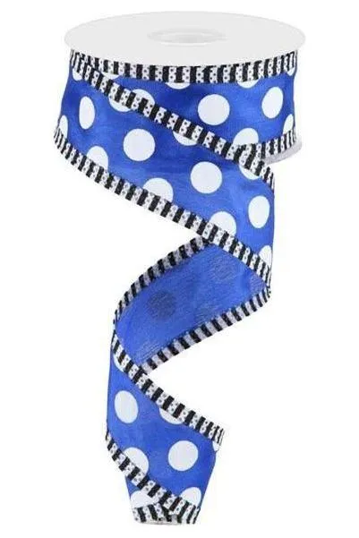 1.5" Large Polka Dot Stripe Ribbon: Royal Blue (10 Yards)