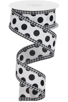 1.5" Medium Polka Dots Gingham Edge: White & Black (10 Yards)