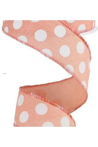 1.5" Medium Polka Dots: Peach & White  (10 Yards)