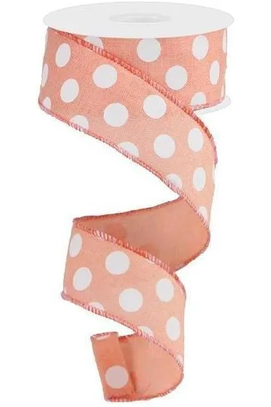 1.5" Medium Polka Dots: Peach & White  (10 Yards)