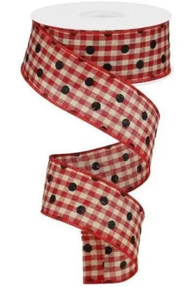 1.5" Polka Dot Gingham Check Ribbon: Red (10 Yard)