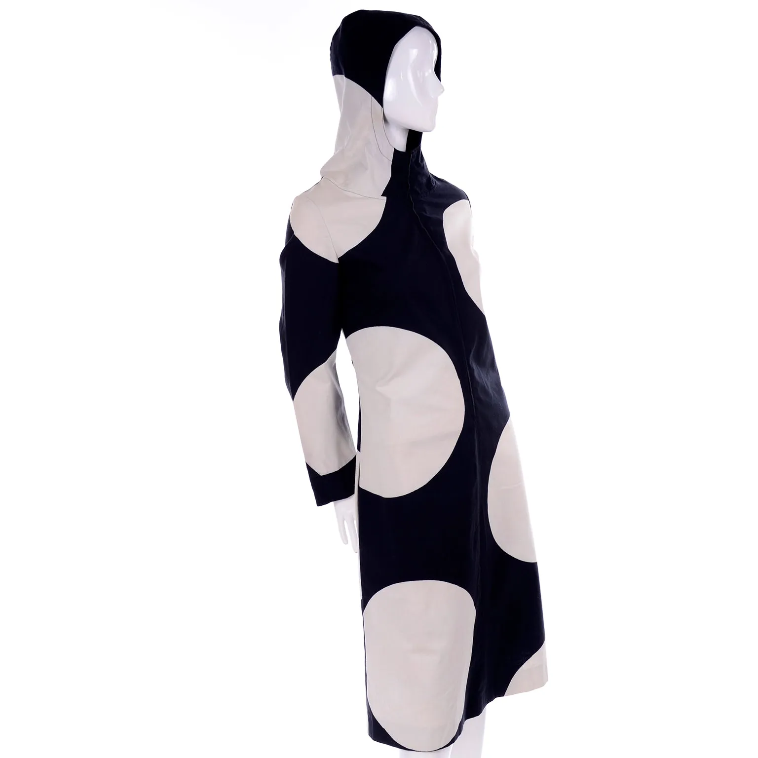 1960s Vuokko Finland Mod Black & White Polka Dot Hooded Dress