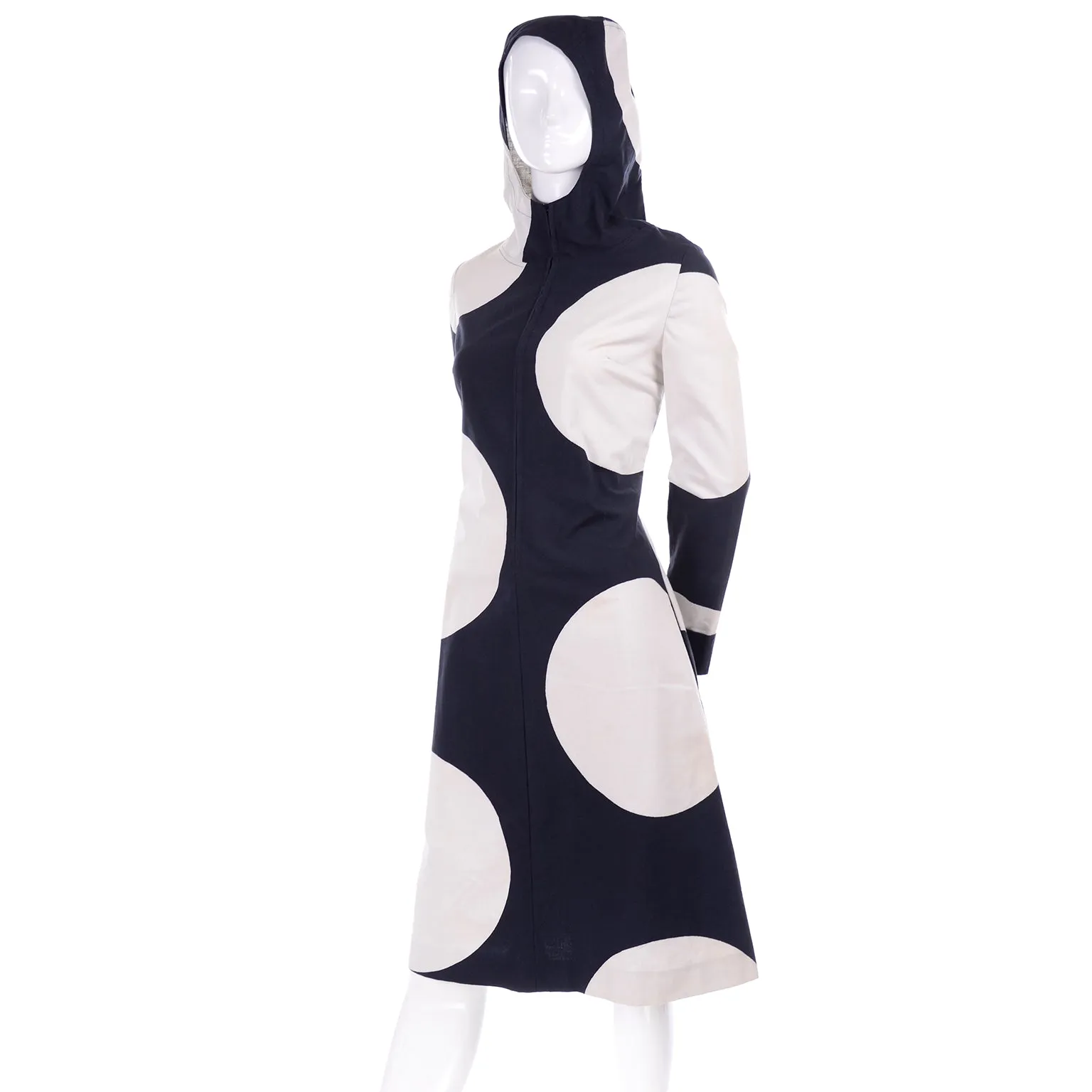 1960s Vuokko Finland Mod Black & White Polka Dot Hooded Dress