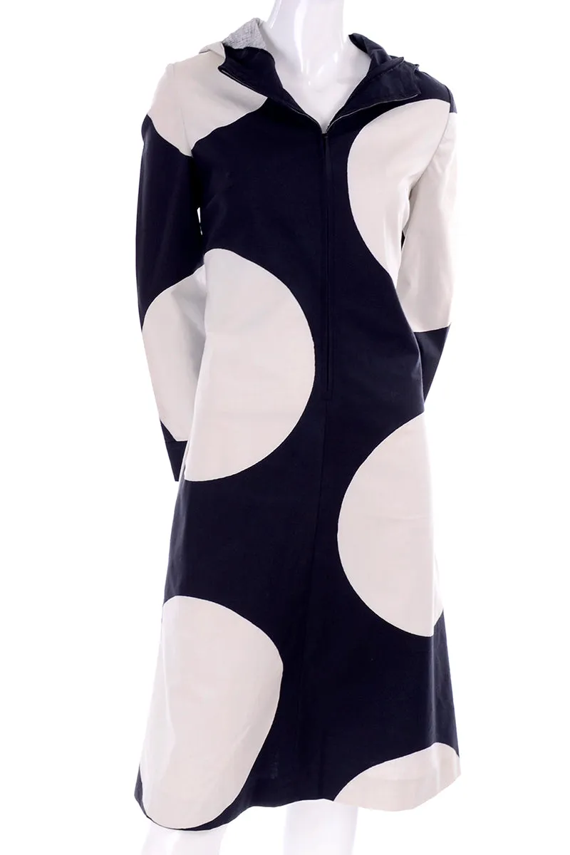 1960s Vuokko Finland Mod Black & White Polka Dot Hooded Dress