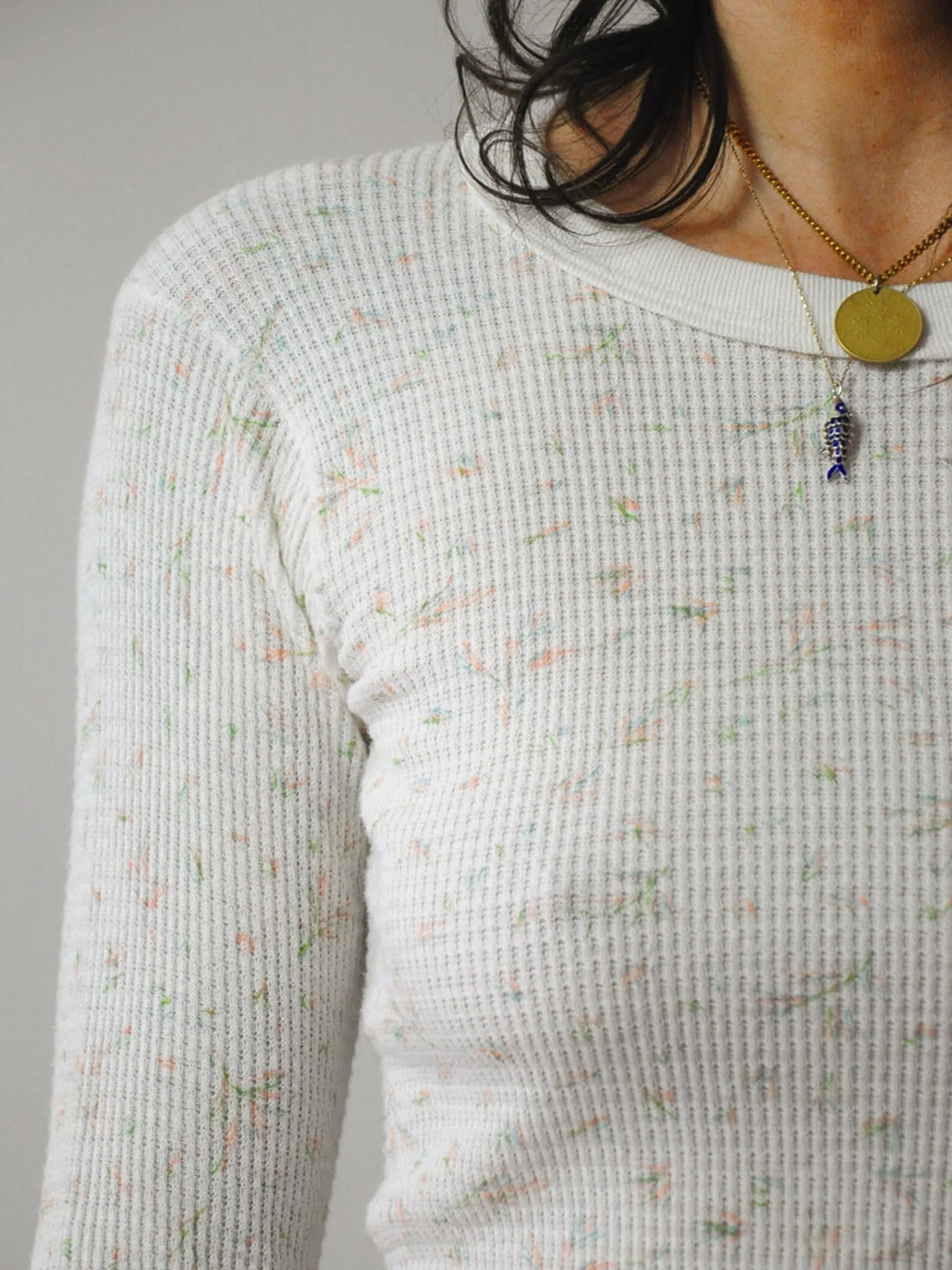 1970's Floral Waffle Knit Thermal