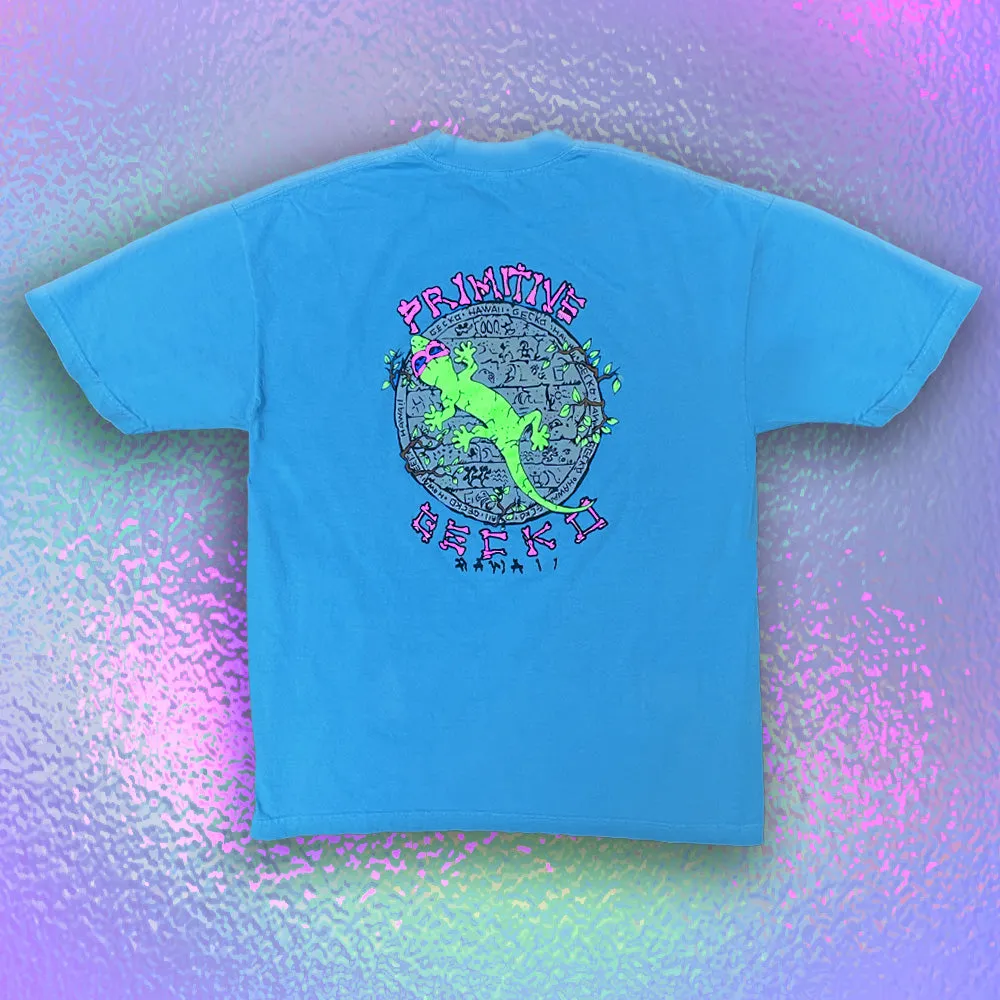 1988 Primitive Gecko - 1980s Neon Blue Razz Single Stitch Tee