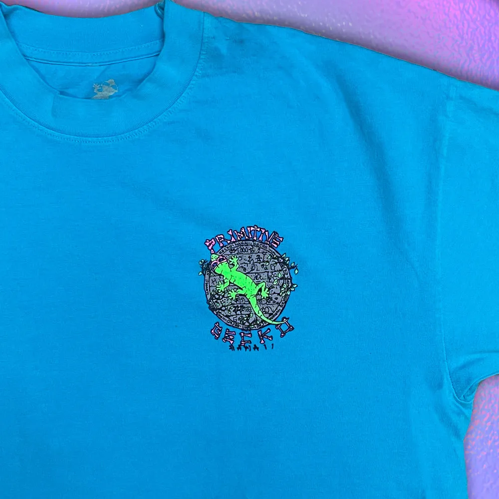 1988 Primitive Gecko - 1980s Neon Blue Razz Single Stitch Tee