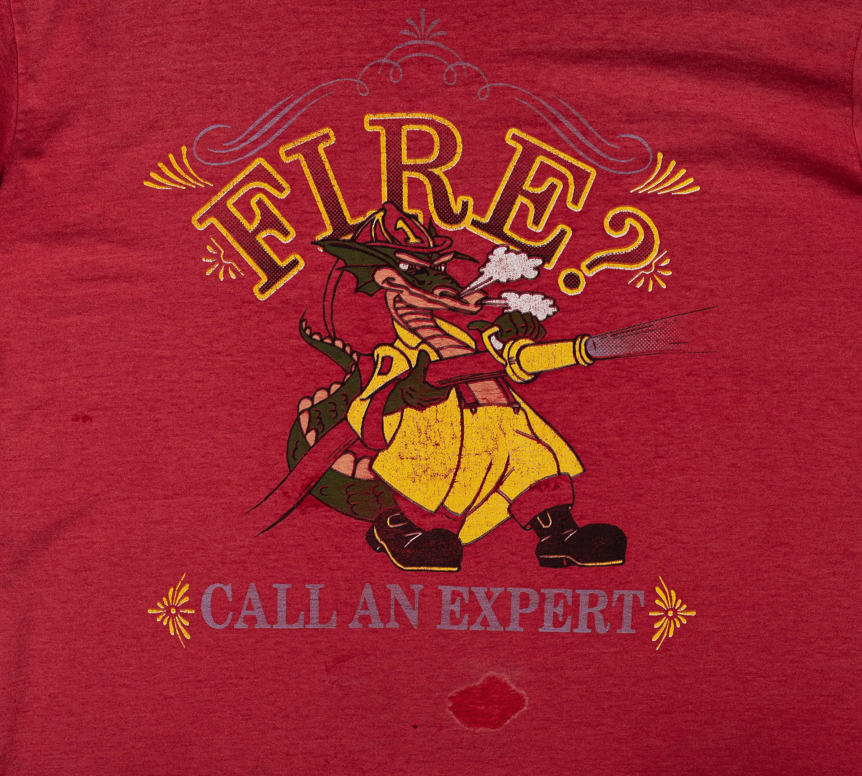 80s "Fire? Call An Expert" Dragon Burnout Tee - Men's XL