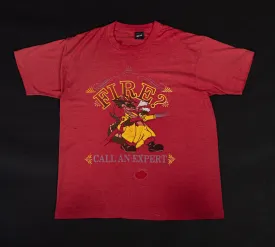 80s "Fire? Call An Expert" Dragon Burnout Tee - Men's XL