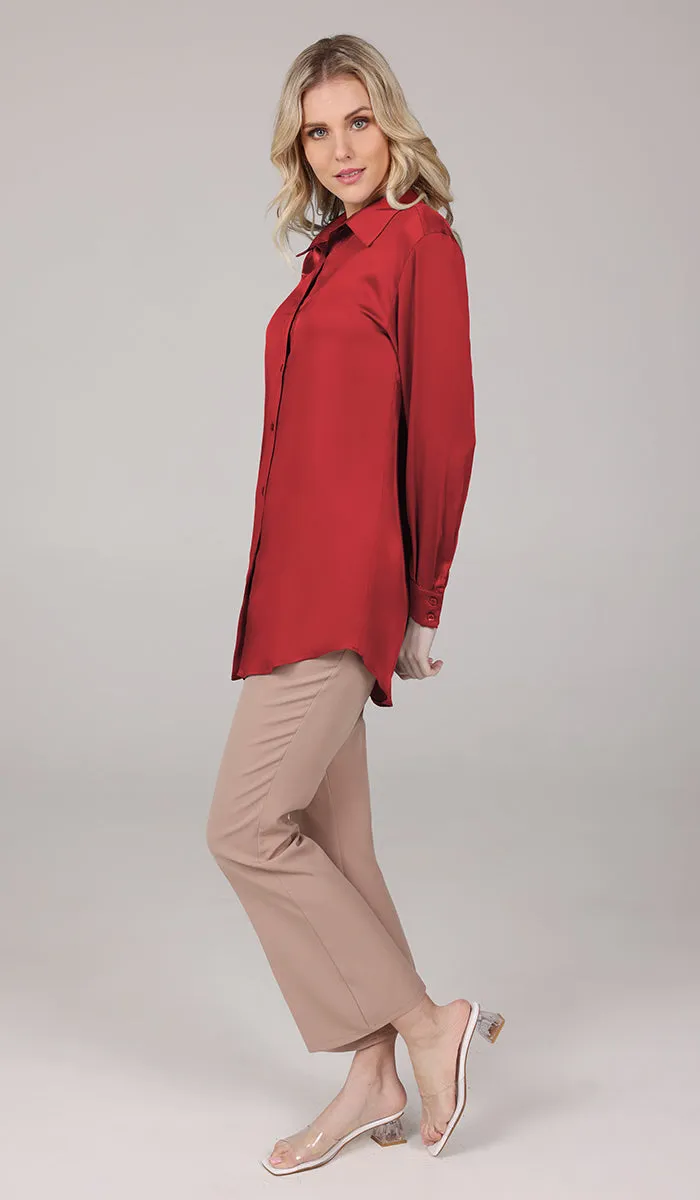 Afroze Silky Formal Button-down Shirt - Berry - Final Sale