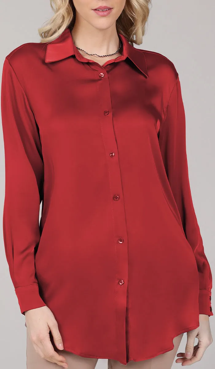 Afroze Silky Formal Button-down Shirt - Berry - Final Sale