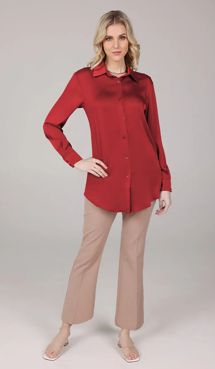 Afroze Silky Formal Button-down Shirt - Berry - Final Sale