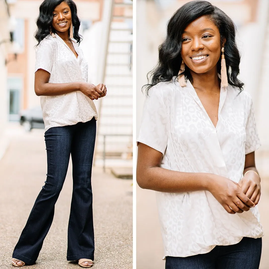 All My Love Cream White Satin Leopard Blouse