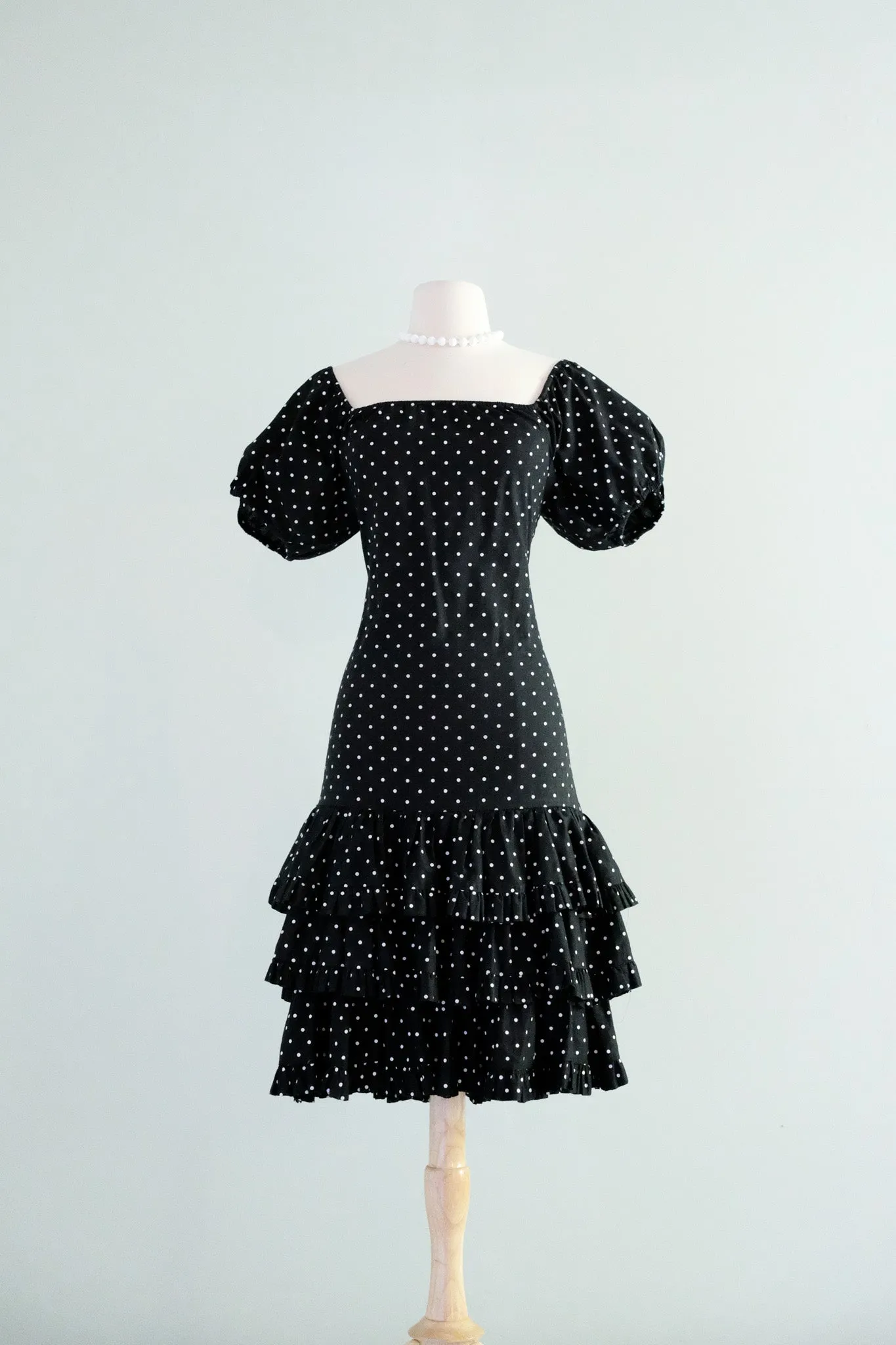 Amazing Early 1980's Black & White Polka Dot Dress by Fred Lansac / Sz M