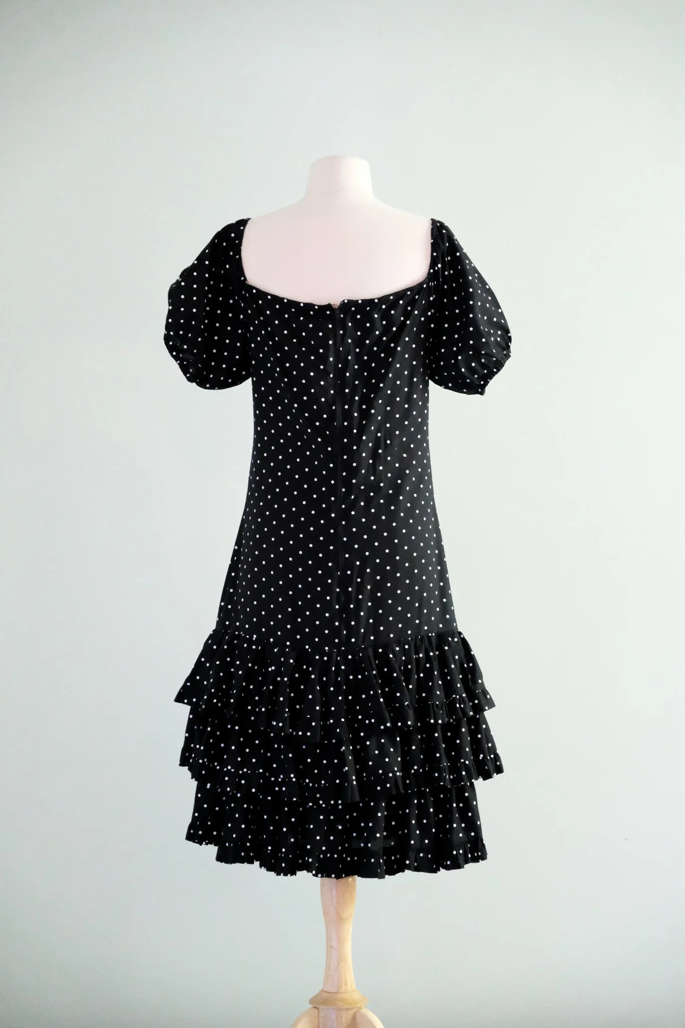 Amazing Early 1980's Black & White Polka Dot Dress by Fred Lansac / Sz M