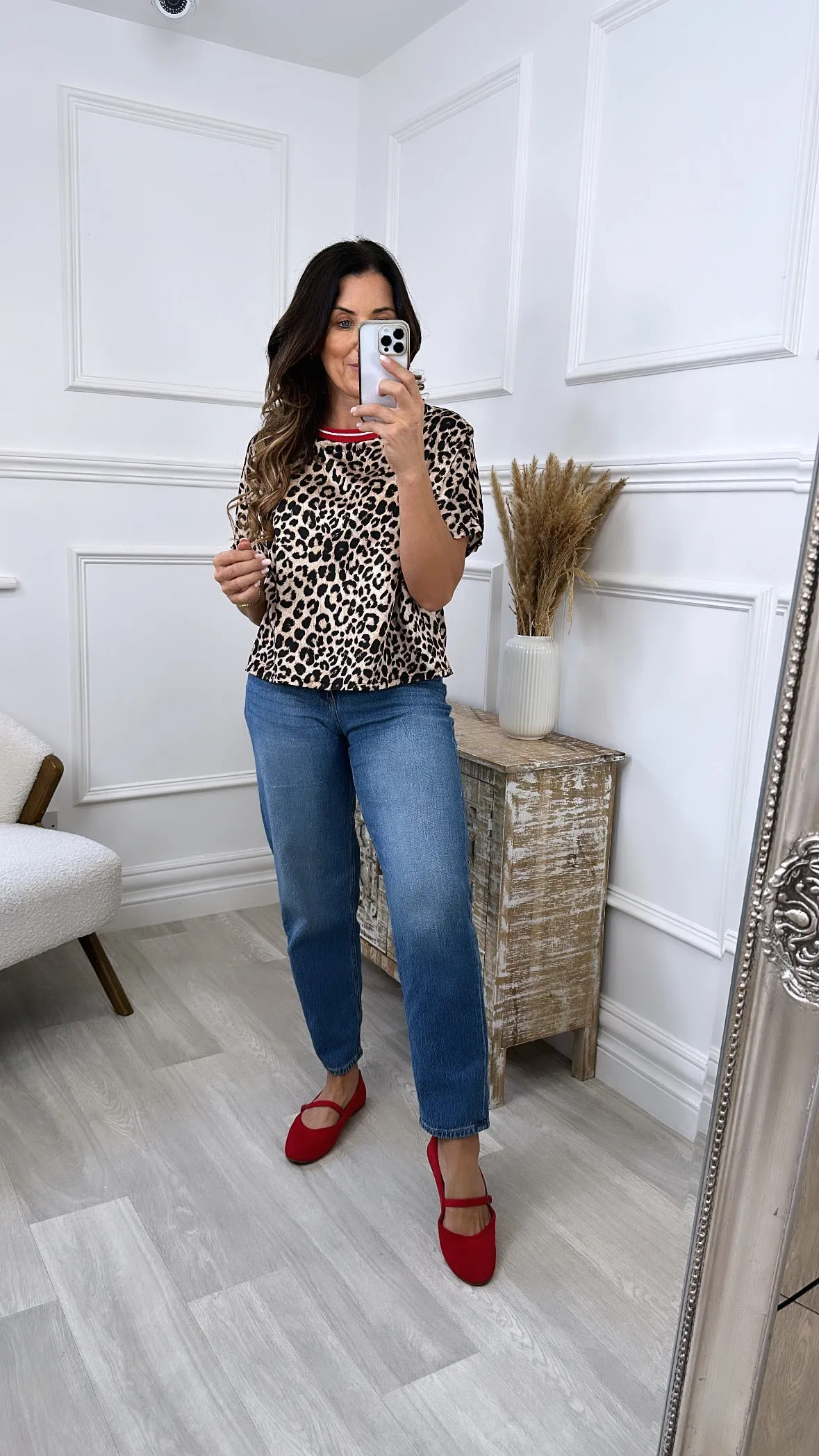 Ashley Red Trim Leopard Top