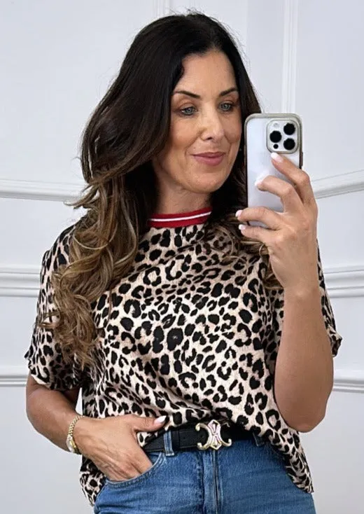 Ashley Red Trim Leopard Top