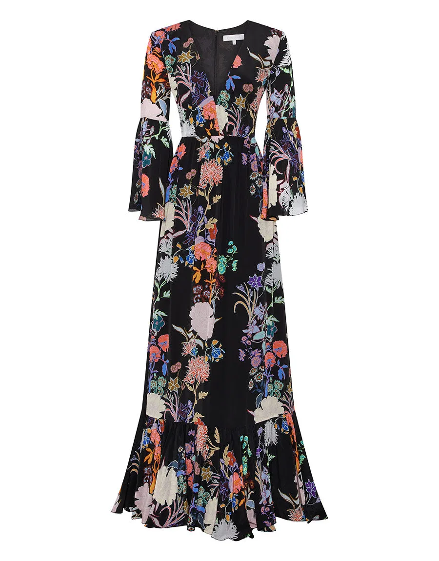 Astrea Crepe Maxi Dress - Jardin Black - SALE