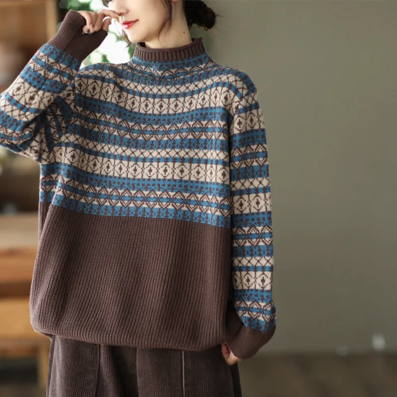 Babakud Women Autumn Artistic Jacquard Cotton Knitted Sweater