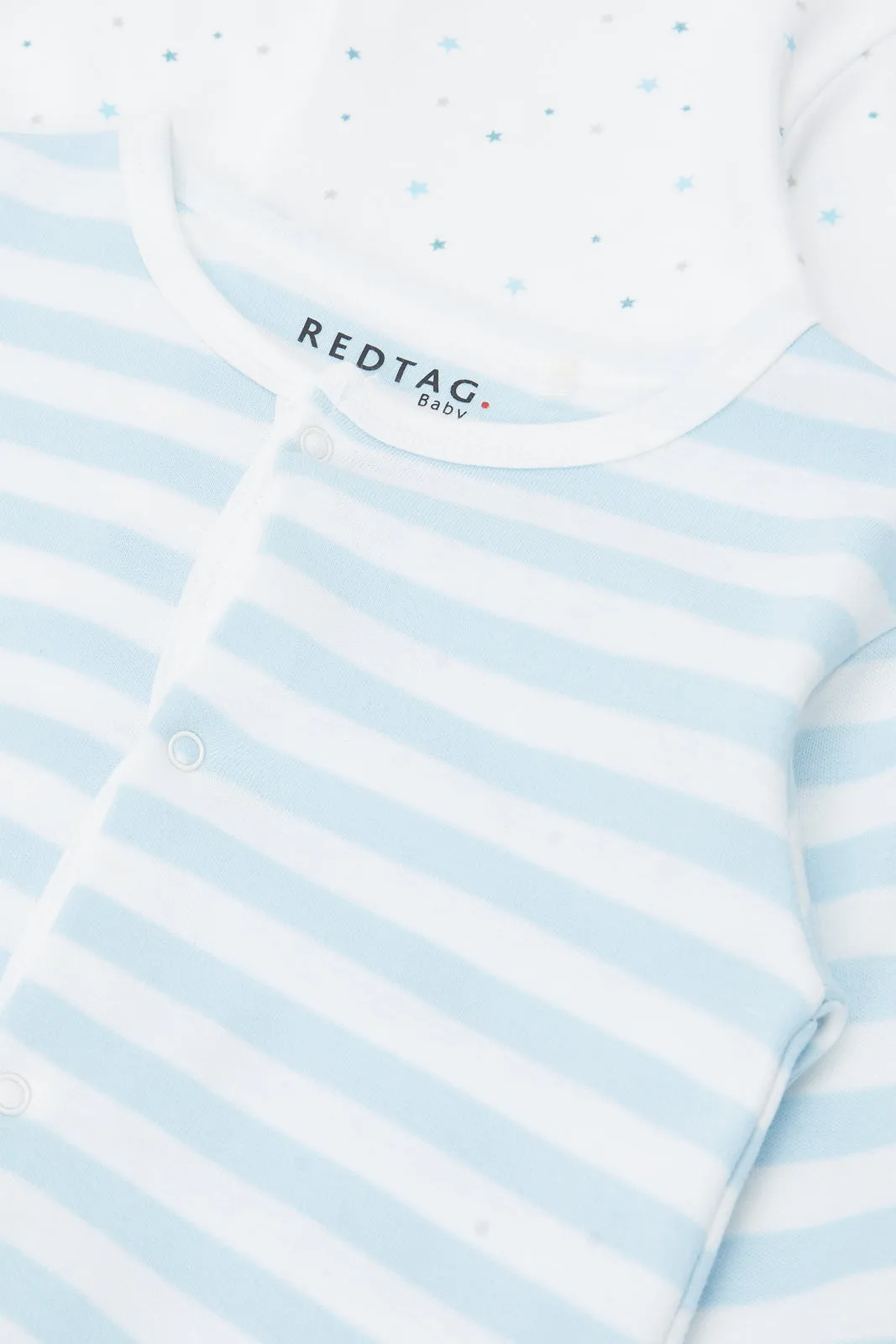 Baby Blue And White Printed Sleepsuit Set (Pack of 2)