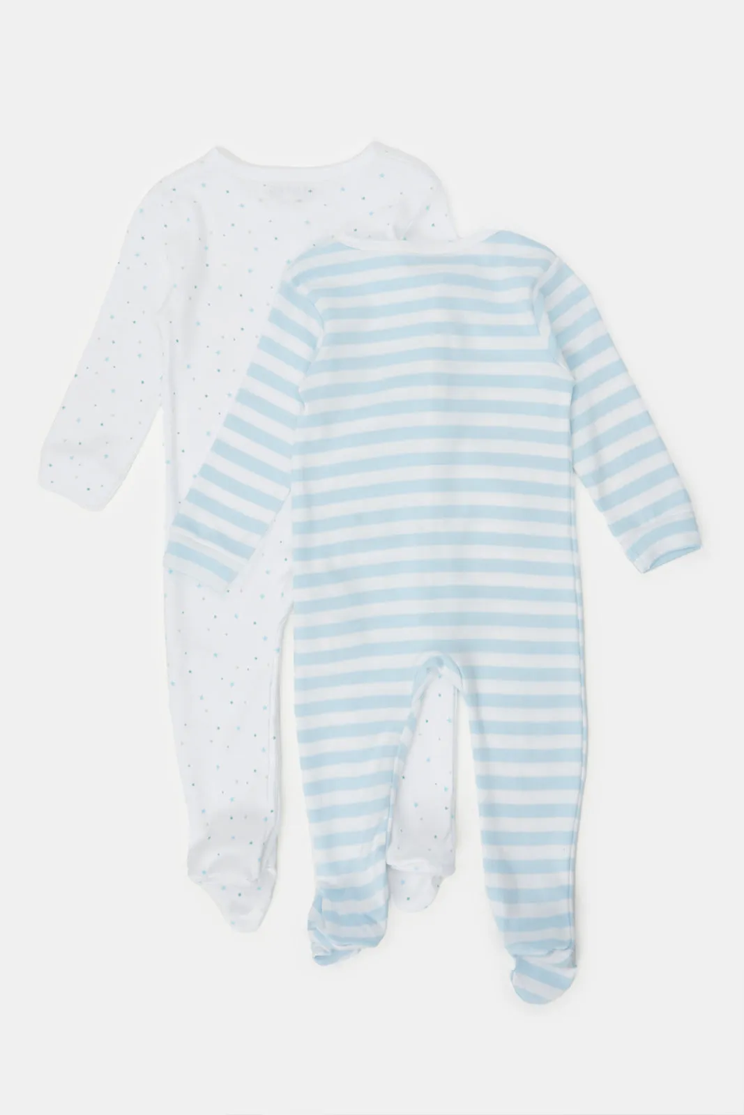 Baby Blue And White Printed Sleepsuit Set (Pack of 2)