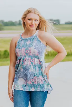 Barely Breathing Floral Baby Doll Tank in Blue