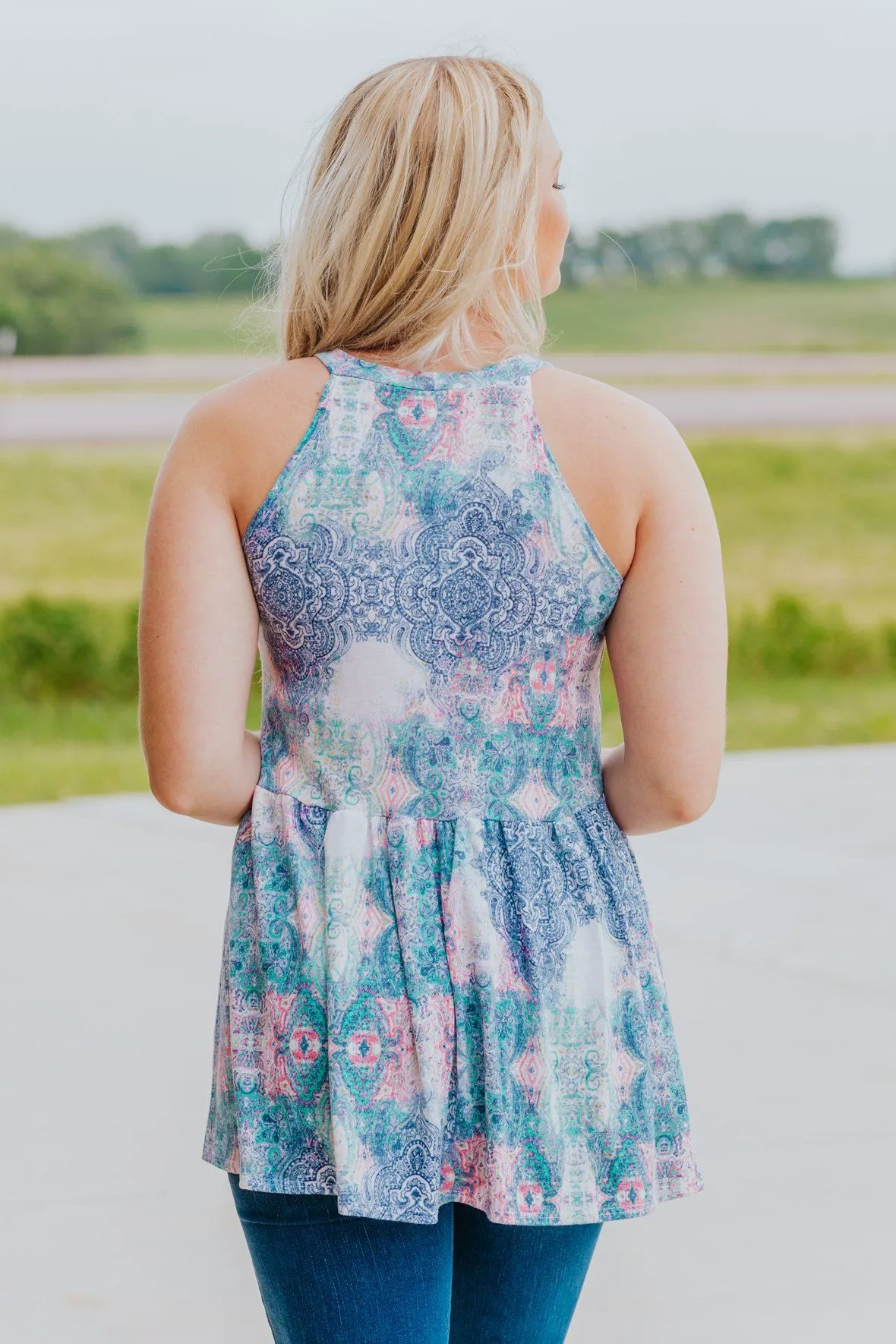 Barely Breathing Floral Baby Doll Tank in Blue