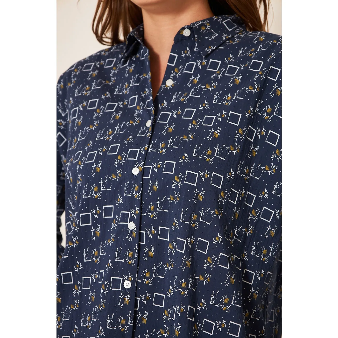 Blue Printed Oversized Shirt