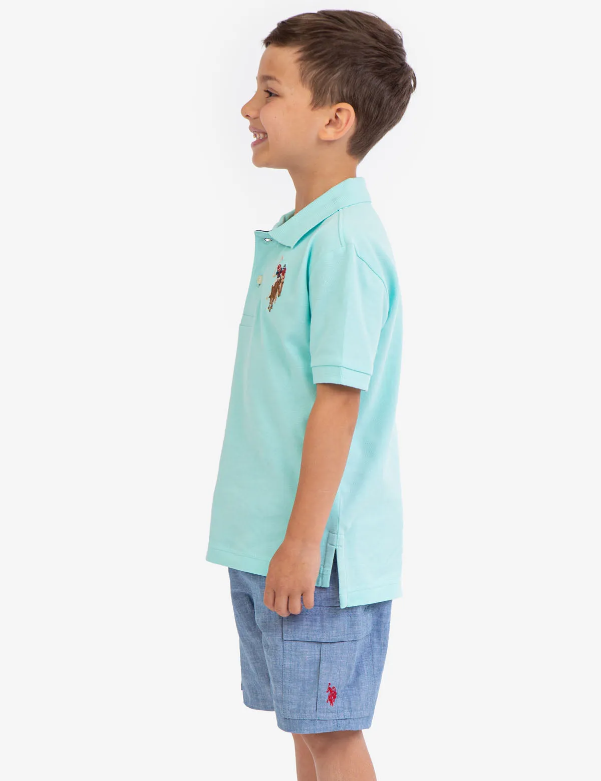 BOYS MULTI COLOR LOGO PIQUE POLO SHIRT