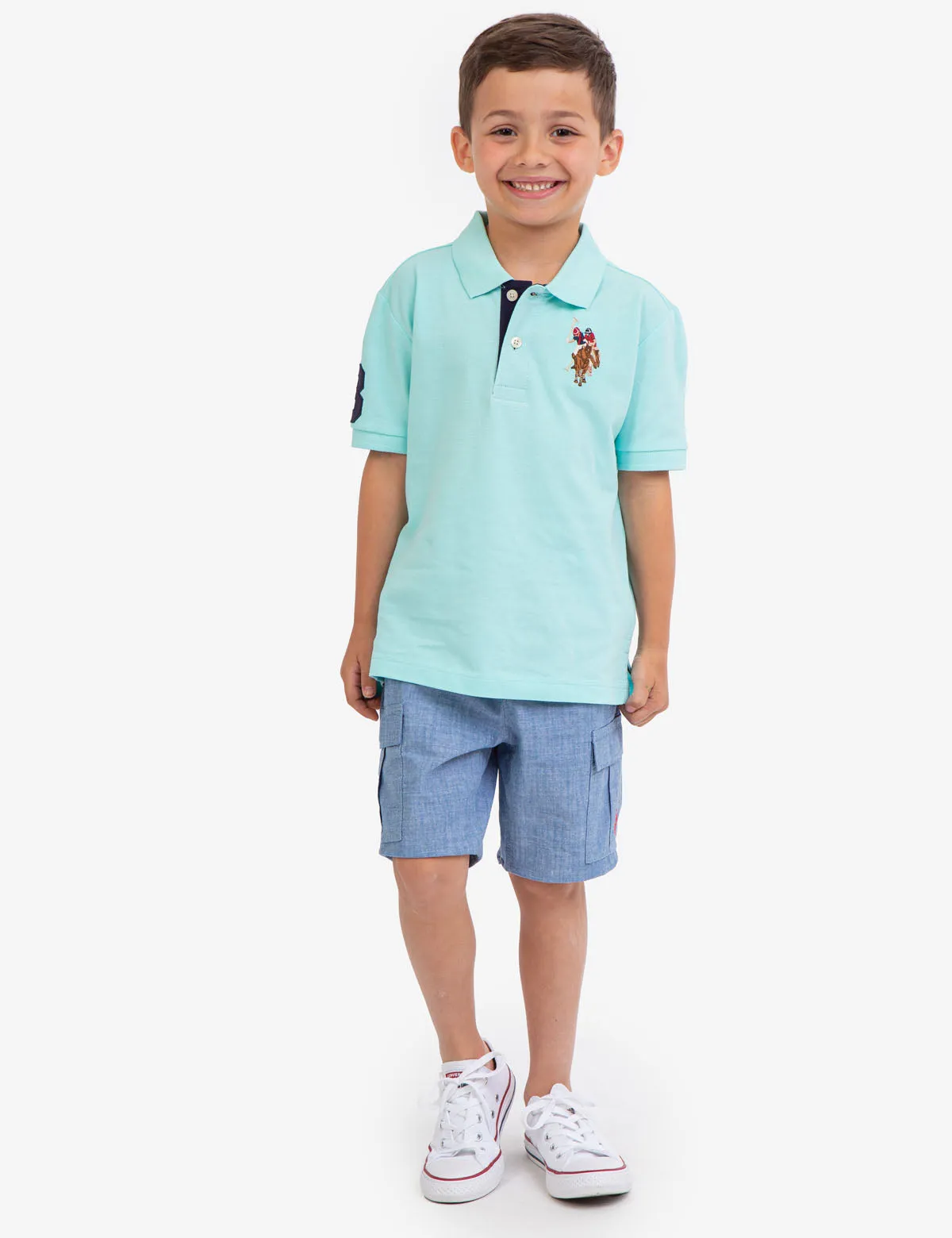 BOYS MULTI COLOR LOGO PIQUE POLO SHIRT