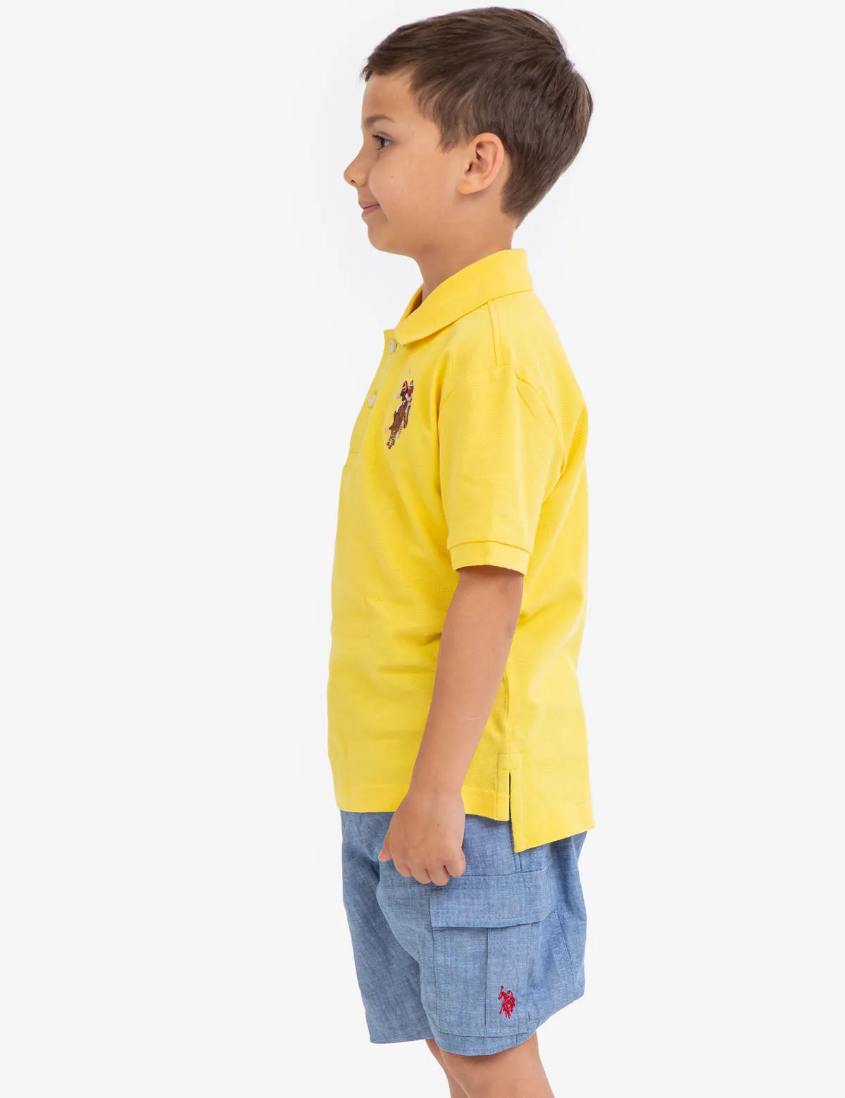 BOYS MULTI COLOR LOGO PIQUE POLO SHIRT