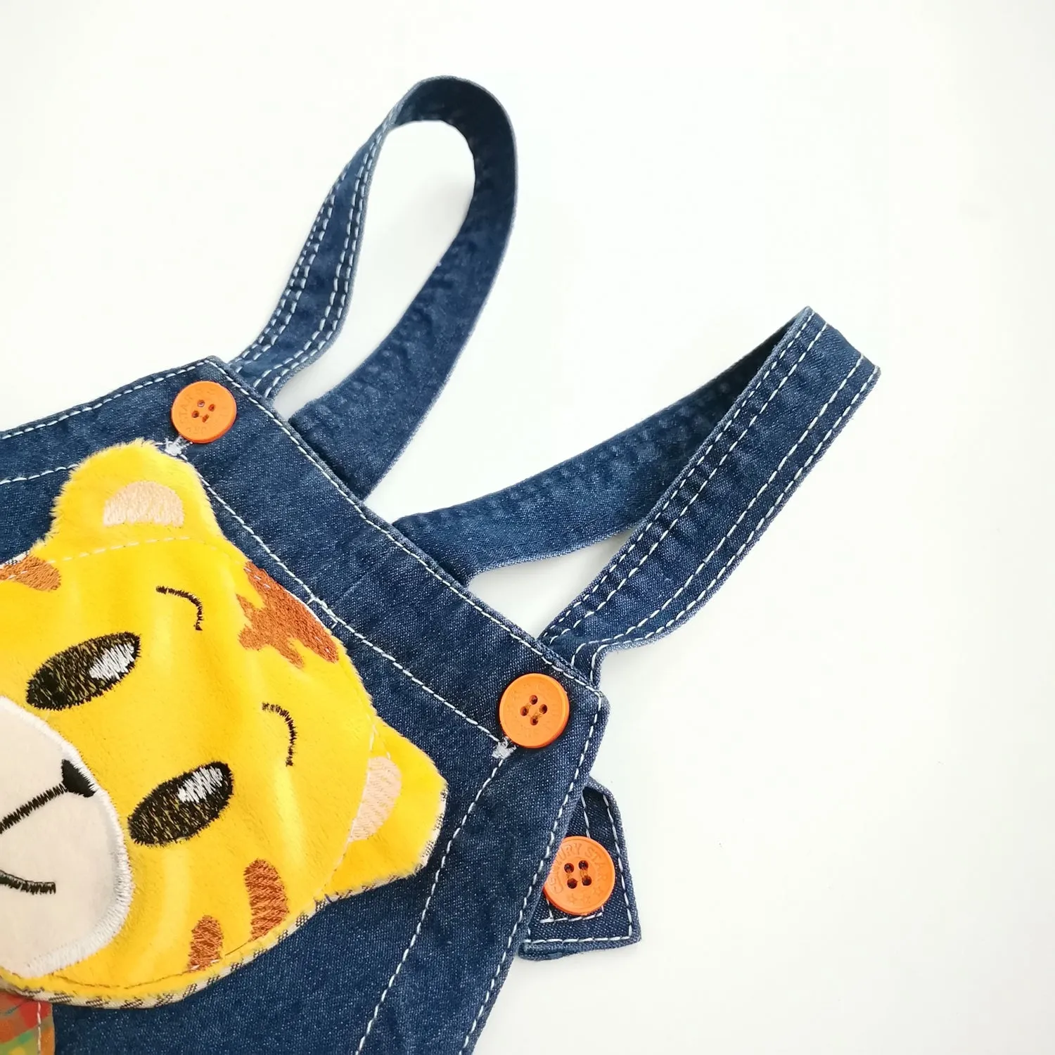 Boys Summer Cotton Denim Cute Cartoon Tiger Shortalls