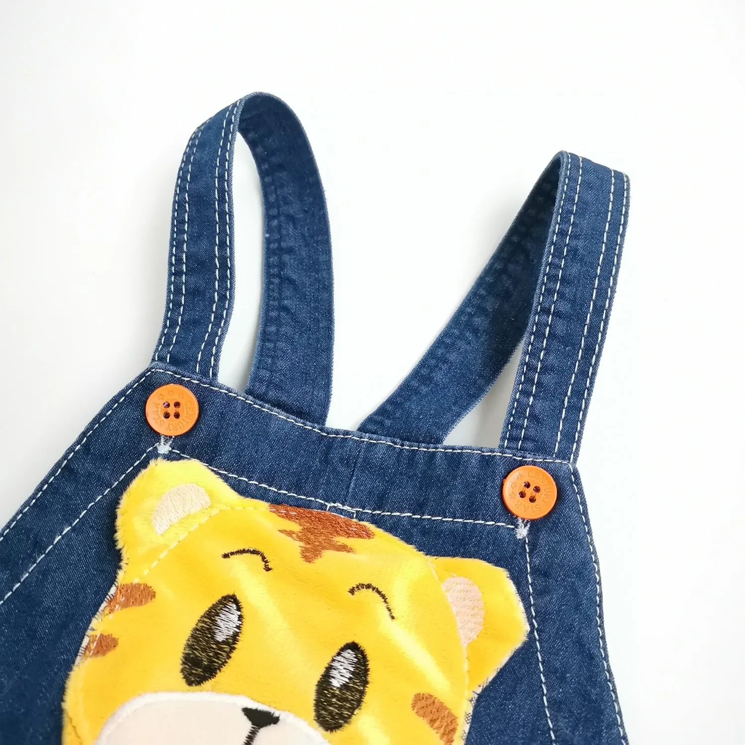 Boys Summer Cotton Denim Cute Cartoon Tiger Shortalls