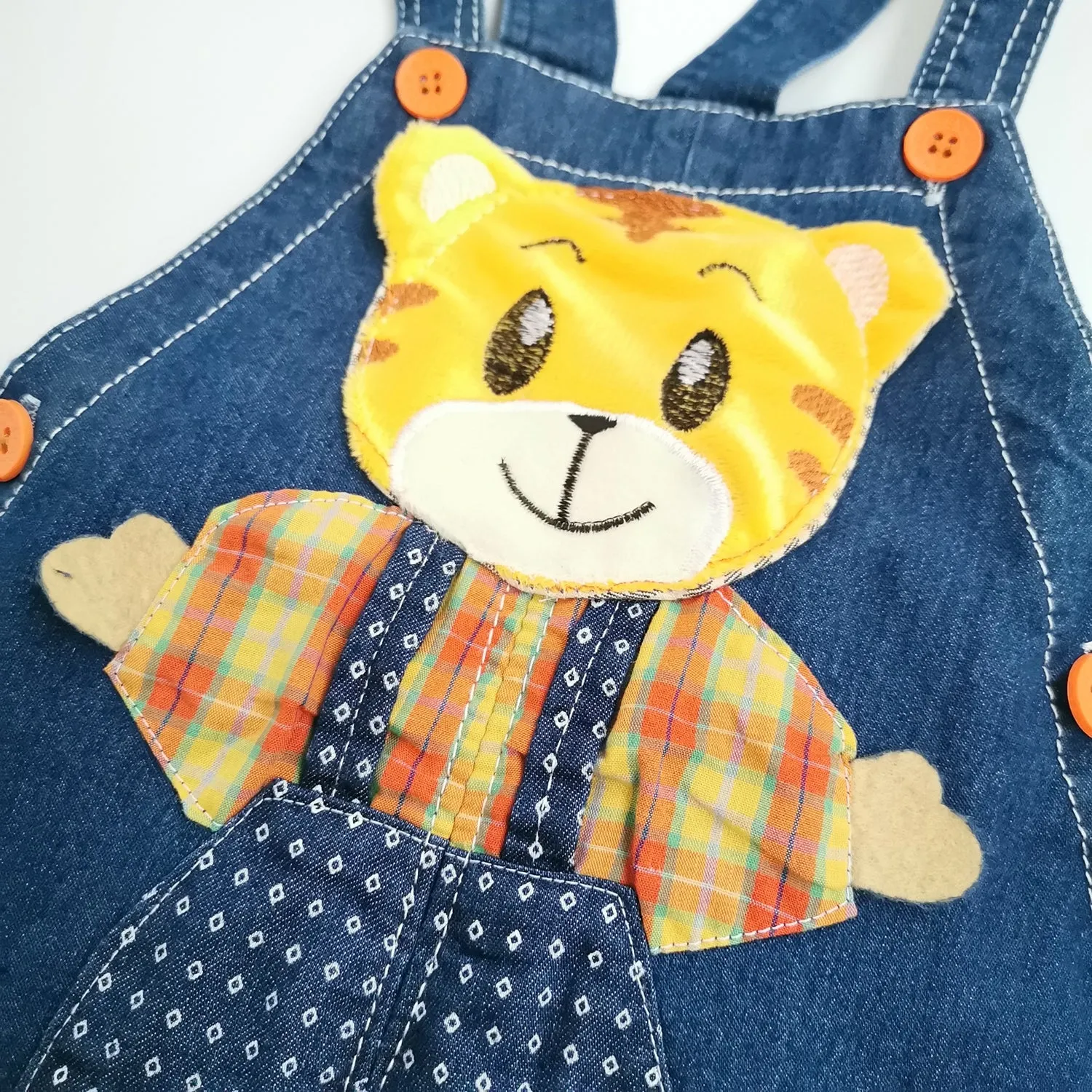 Boys Summer Cotton Denim Cute Cartoon Tiger Shortalls