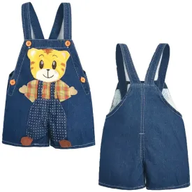 Boys Summer Cotton Denim Cute Cartoon Tiger Shortalls