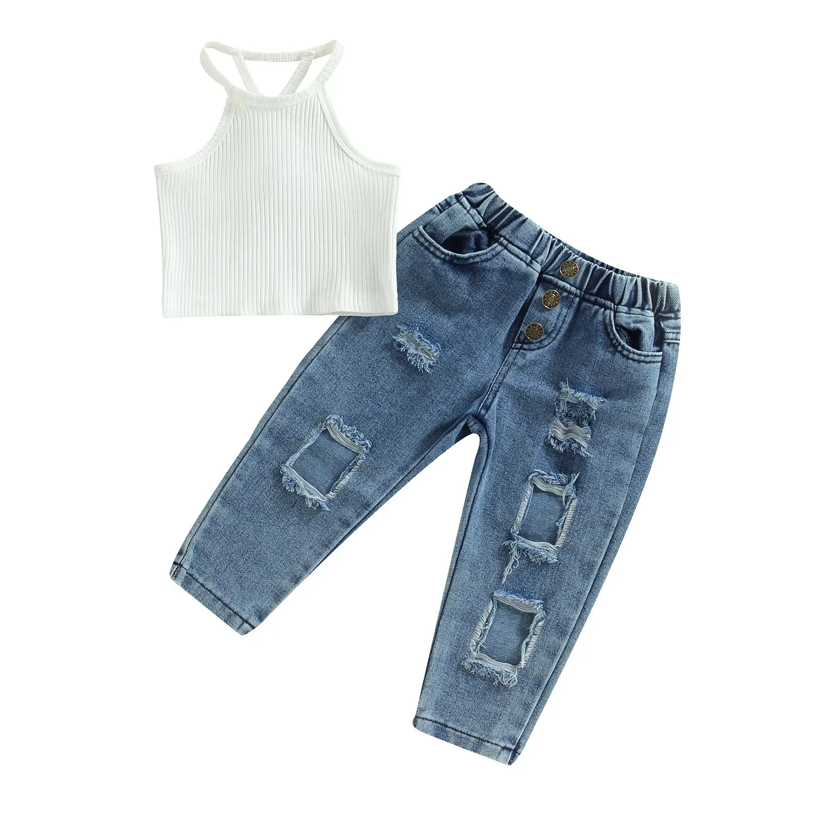 Camisole Ripped Denim Jean Set