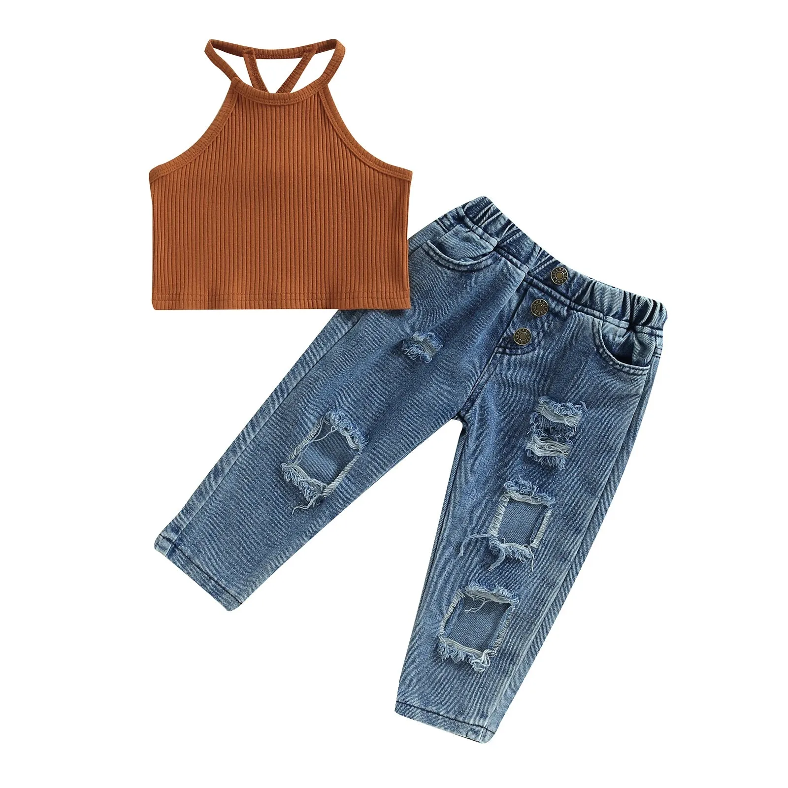 Camisole Ripped Denim Jean Set