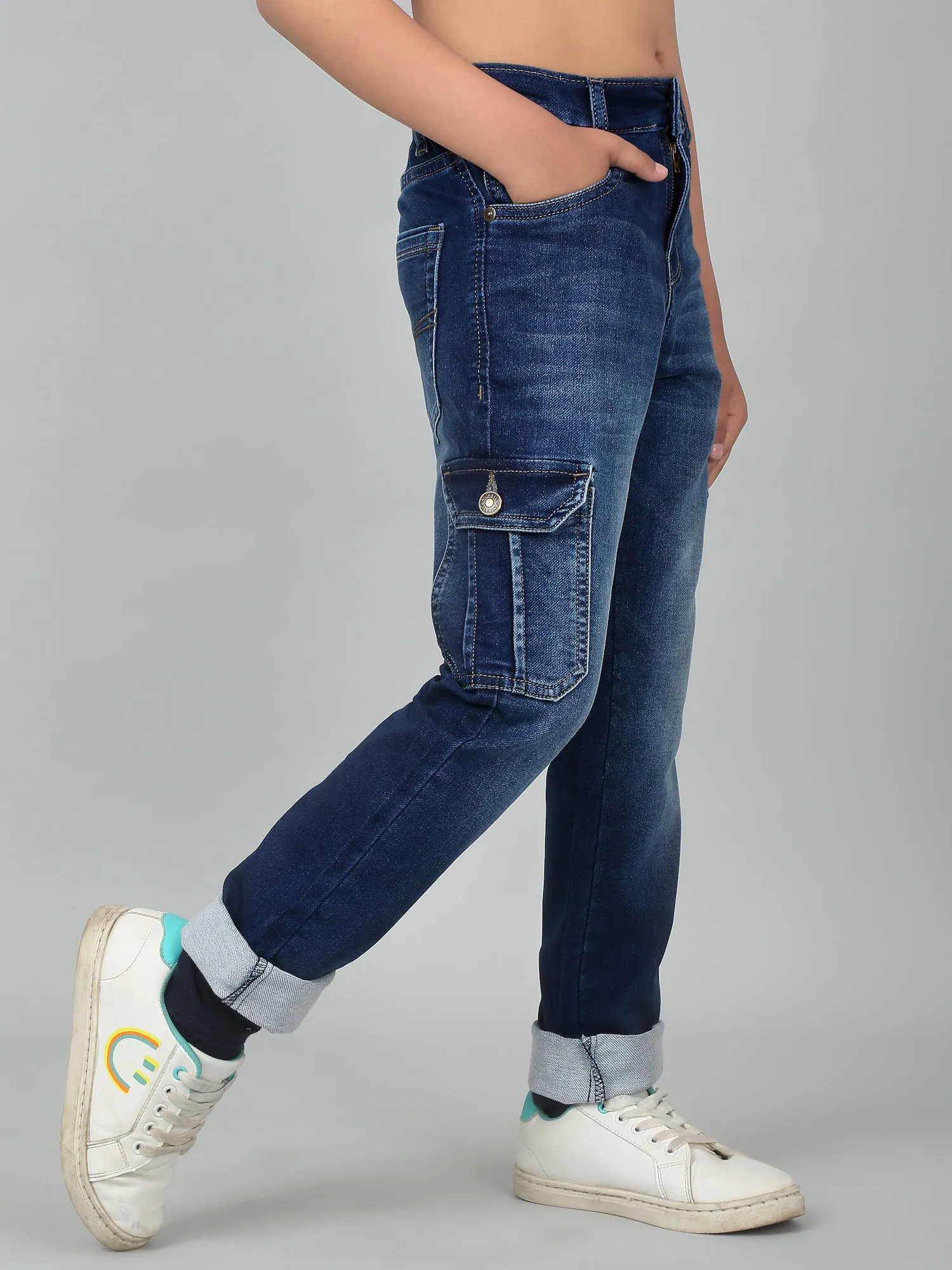 Cantabil Boy's Dark Blue Solid Denim Jogger