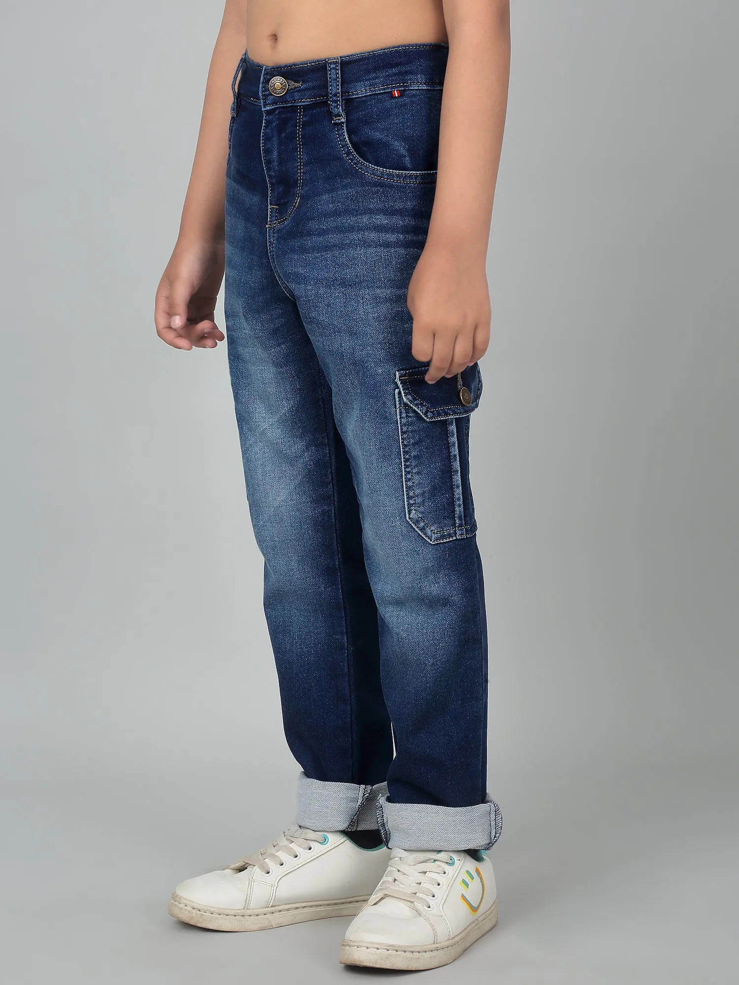 Cantabil Boy's Dark Blue Solid Denim Jogger