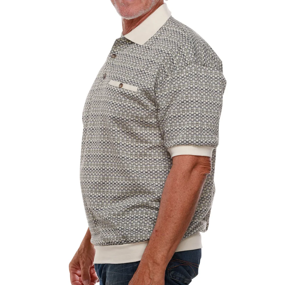 Classics by Palmland Jacquard Short Sleeve Banded Bottom Shirt 6091-101 Natural